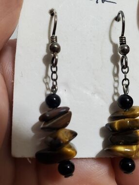 Handmade Tiger Eye Drop Earrings in Brown and Black